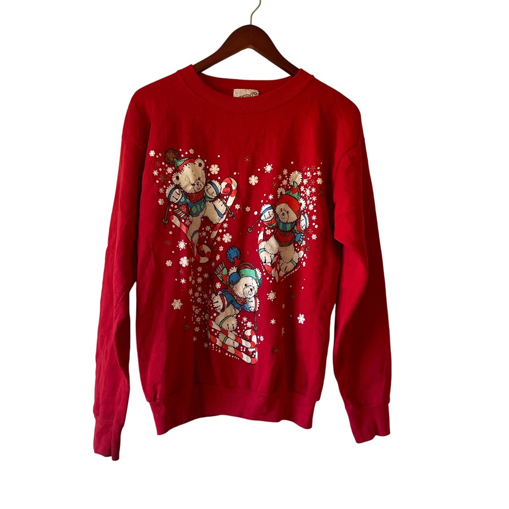 Vintage‎ Red Christmas Skiing Bears Christmas Sweater Women's Medium